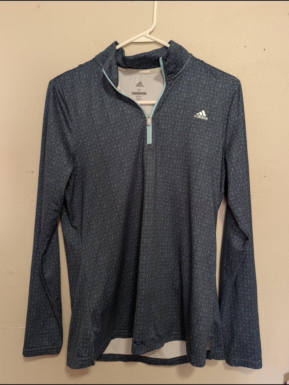 adidas Navy Speckle Women's Quarter-Zip Golf Top with Mint Trim